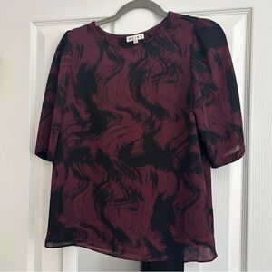 Reiss Black and Burgundy Patterned Blouse